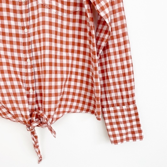 J. Crew Red Gingham Plaid Tie Front Button Down Shirt Size 4 - Picture 6 of 13